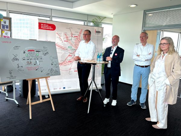 i2030-Aktionstag mit mit Berlins Verkehrssenatorin Bonde, Brandenburgs Infrastruk-turminister Genilke, DB-Konzernbevollmächtigen Kaczmarek und VBB-Bereichsleiter Dill, Foto: VBB